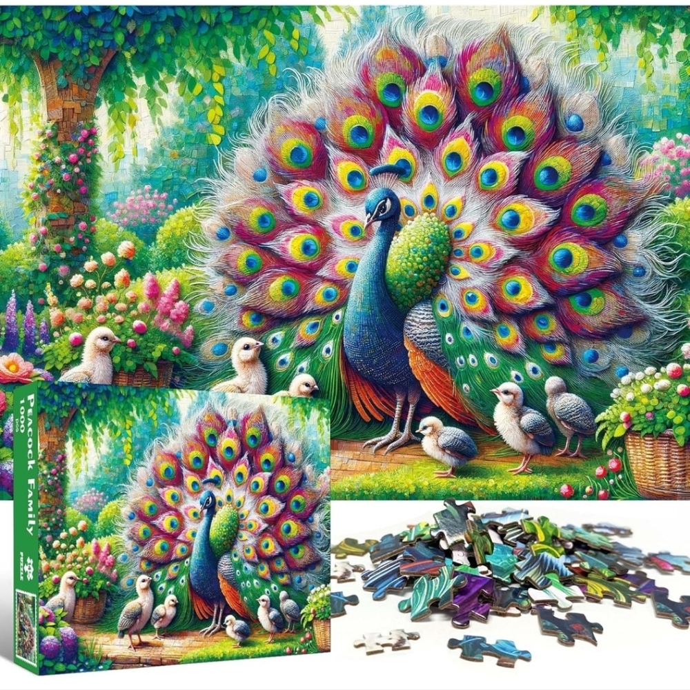 Mosaic Peacock Family Jigsaw Puzzle, Bird Jigsaw Puzzles, Game Night